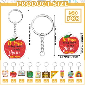 Remuuly 50 Pcs Teacher Keychains Teacher Appreciation Gifts Bulk Apple Acrylic Key Rings Graduation Thank You Gift(Teacher)