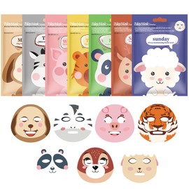 KUIRUNRX Face Mask Set, 7 Pieces Moisturising Mask Face with Animal Motif, Daily Care Face Cloth Masks, Cloth Masks Face Suitable for All Skin Types, Soothing Moisturising