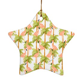 Flamingos and Palm Trees Star-Shaped Porcelain Holiday Christmas Tree Ornament - 3.1"