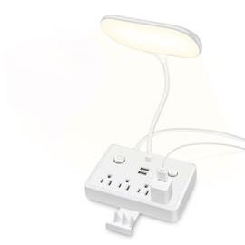 Sendowtek Lámpara de Escritorio LED con Enchufe, Lampara de Mesa con Brazo Flexible de 360°, Lampara Led con 3 Luces Regulables, Luz de Escritorio con 4 Tomas, 2 Puertos USB A, para Hogar y Oficina