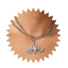 Andelaisi Gothic Layered Bat Choker Necklace Vintage Flying Bat Pendant Necklace Silver Bat Necklace Bat Cyber Animal Wing Necklace Jewelry for Women