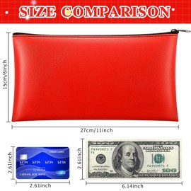 Paterr 3 Pcs Money Bag with Zipper 11 x 6 Inch Security Bank Deposit PU Leather Money Pouch Leatherette Zippered Coin Cash Utility Check Wallet Cosmetic Tool (Red)