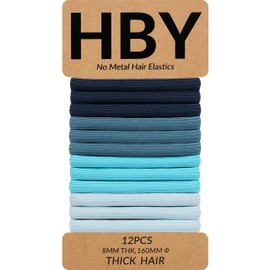 HBY Women's Hair Ties for Thick or Curly Hair. No Slip Seamless Ponytail Holders Sports Thick Hair Ties, Cool Blues, 8MM, 12 Pcs