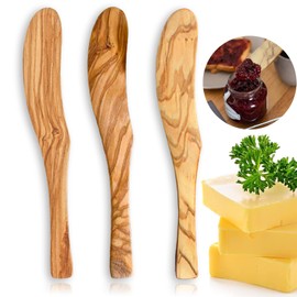 Olive Wooden Butter Knife Spreader, Handmade 6.8 Inch Peanut Butter Knives for Jam, Cheese, Cream, Bread Sandwich Spreader, Mini Spreader Serving Utensil Set for Breakfast Picnic (3PCS Butter Knives)