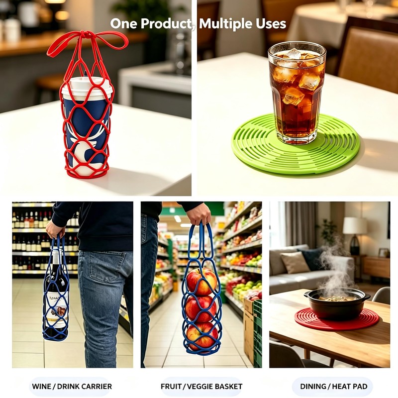 3 Pack Silicone Drink Carrier, Wine Bottle Holder