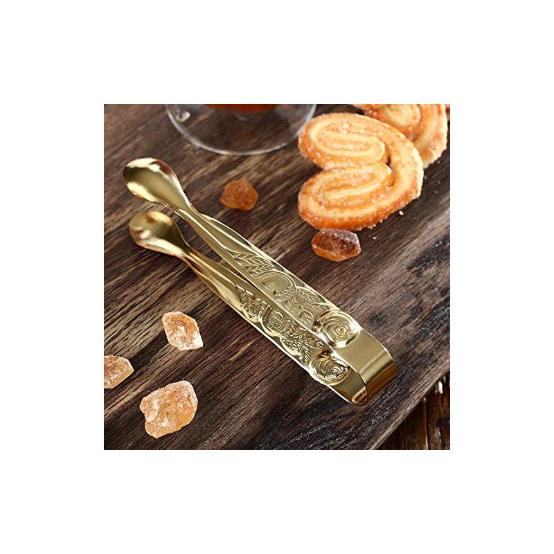 GRÄWE Sugar Tongs, Stainless Steel, Rose Decoration, Gold