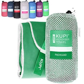 KUPI Microfibre Towels in S, M, L, XL, XXL, Travel Towel, Slightly Absorbent and Antibacterial, Microfibre Towel Set, Sports Towel, Fitness, Sauna Bath Towel, Beach Towel (Green, 140 x 70 cm, with