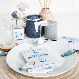 Logbuch-Verlag 10 Thank You Cards with Envelopes Fish Blue White Maritime Thank You Card Christening Communion Confirmation DIN A6