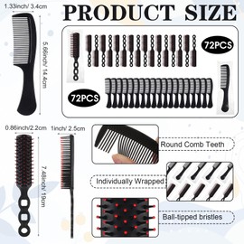 Baderke 144 Pack Individually Wrapped Hair Brushes Combs Set for Homeless, Detangling Brush Widen Combs for Curly Hair Suitable for Women Men Shelter Nursing Hotel Church Charity Supplies(Black)