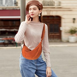 Uwiyo Half Moon Bag Women's Cord Crossbody Moon Bag Hobo Halfmoon Bag Half Moon Shoulder Bag Dumpling Shoulder Bag with Adjustable Strap for Women Girls, orange