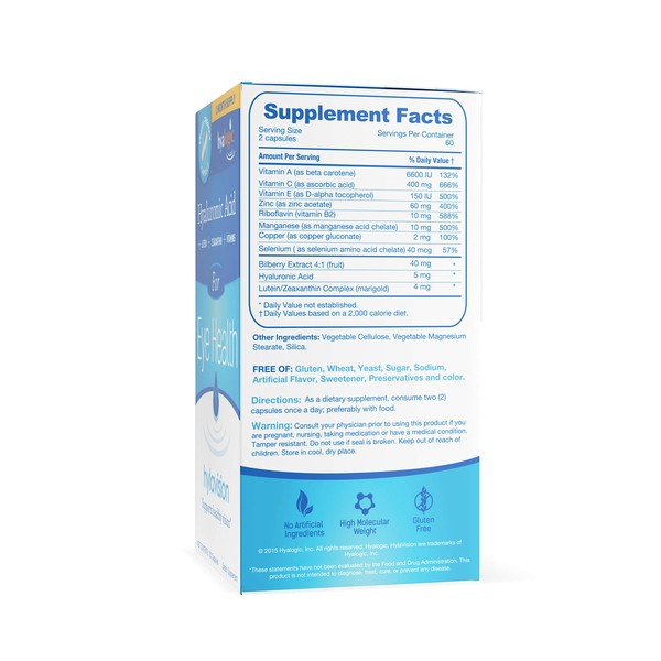 Hyalogic HylaVision Eye Health Supplements: Hyaluronic Acid, Lutein and Zeaxanthin