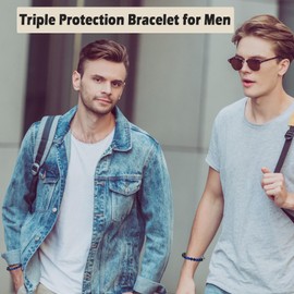 OAVOOK Tiger Eye Bracelet Men Gifts Triple Protection Bracelet Black Obsidian Hematite Gifts for Birthday Christmas Fathers Day