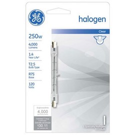 GE 97673 300-Watt 5950-Lumen Specialty T2.5 Halogen Light Bulb, Clear, 2-Pack
