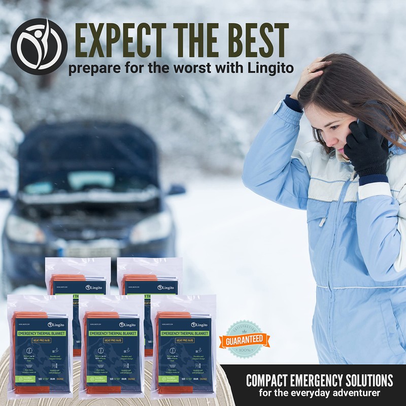 Lingito Survival Blanket, Emergency Blankets Camping, Hiking, Traveling, Heavy Duty