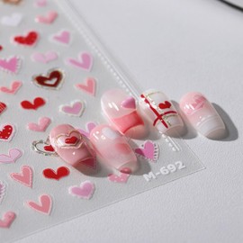 Valentine's Day French Nail Art Stickers Valentine's Day Exquisite Red Pink Heart-Shaped Design Nail Sticker 5D Adhesive French Glitter Nail Tip Valentine's Day Romantic Holiday Nail Decor for Women