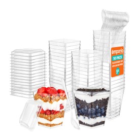 Emporio Kitchen 5oz Plastic Dessert Cups with Lids and Spoons - Appetizer Cups for Pudding, Parfait, Ice Cream, and Cocktails, BPA-Free, Clear Reusable Serving Cups, Elegant Design, Pack of 50
