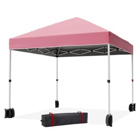 10 x 10 Pop Up Canopy, Pop Up Tent with One Push Setup and 3 Adjustable Heights, Easy Up Sun Shade with Wheeled Carry Bag, Outdoor Portable Shelter for Events, Parties, Camping, Pink