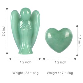 Artistone Green Aventurine Guardian Angel Heart Stone Healing Crystal Set Hand Carved Gemstone Angel Worry Stones Figurines Healing Reiki Meditation