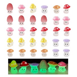 NOIAFZY 30Pcs Luminous Mushroom Mini Statues Mini Cute Colored Mushrooms Garden Landscape Resin Bonsai Craft Decorations