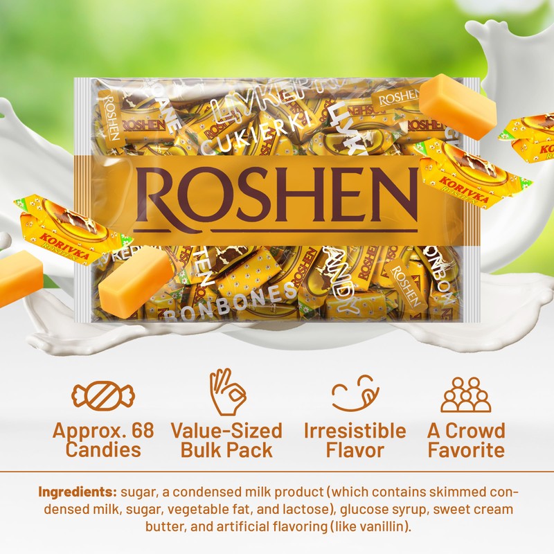 Roshen Korivka Milk Fudge Candy, 2.2 Lb (1kg), Approx. 68