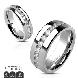 Marimor Jewelry His and Hers Stainless Steel Princess Wedding Ring Set and Eternity Wedding Band Women's Size 07 Men's 06mm Size 10