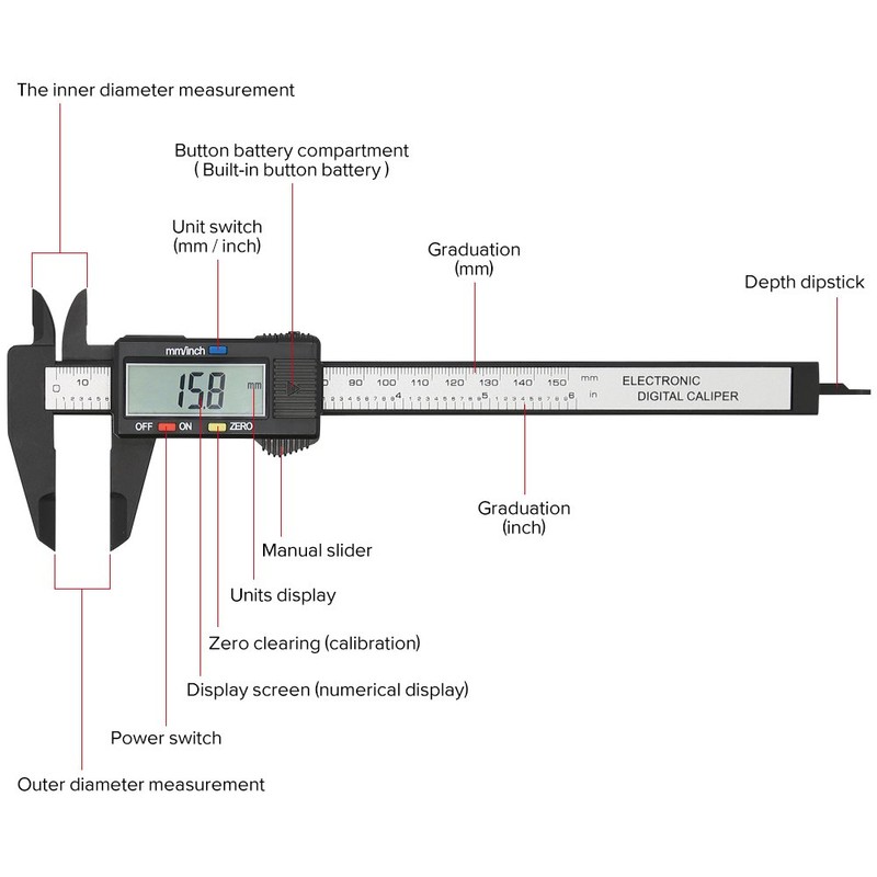 Electronic Digital Caliper, Plastic Vernier Caliper, Caliper Measuring Tool with