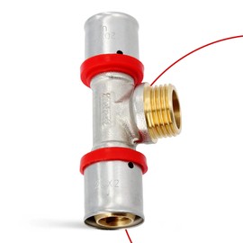 T-Piece PEX Press Fitting 20 x 1/2 Inch x 20 Male Thread with Sealing Rings Oring for Aluminium Composite Pipe Multilayer Composite Pipe Heating Sanitary Systems Drinking Water Installation Sealing 10 Bar