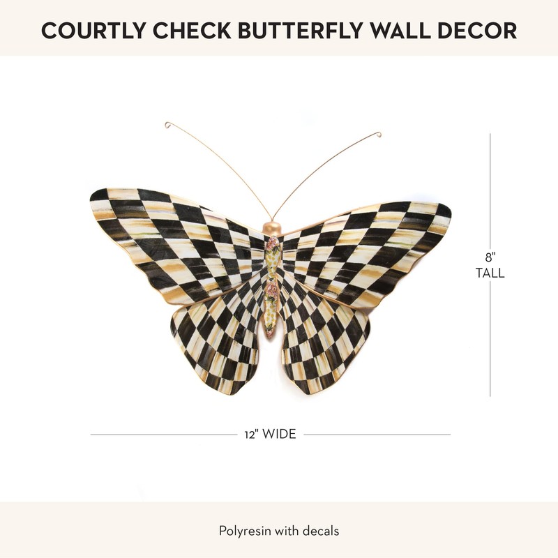 MACKENZIE-CHILDS Butterfly, Hanging Butterfly Wall Decor, Black-and-White Courtly Check