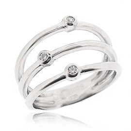 Sovats Three Band Ring For Women Set With White Cubic Zirconia 925 Sterling Silver Rhodium Plated- Simple, Stylish &Trendy Nickel Free Ring, Size 54