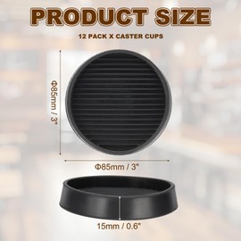 PATIKIL Round Rubber Caster Cups 3 Inch, 12 Pcs Anti-Sliding Furniture Pads Leg Coasters Bed Stoppers for Hardwood Floors Couches Table Chairs Sofa Feet, Black