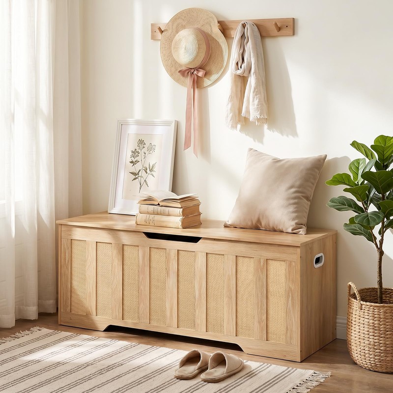 CHOEZON 47.2" Storage Bench, Rattan-Style Storage Chest, Storage Cabinet with