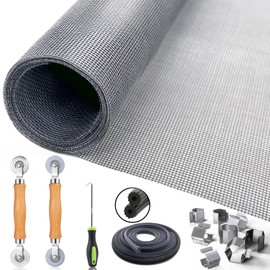 Window Screen Door Repair Kit, King&Charles Include Window Screens 48"x118"+ 2 Roller+50Ft Spline+8Clips+Hook, 6 in 1 Window Screen Replacement, Gray Window Screen Mesh, Steel/Nylon Bearing Roller