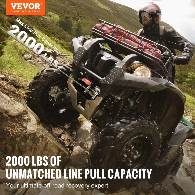 Electric Winch 2000 Lb Steel Cable For Atv Utv Waterproof