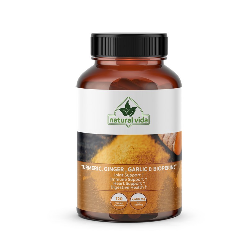 Natural Vida 4-in-1 Turmeric Garlic Ginger with Bioperine 2,400 mg