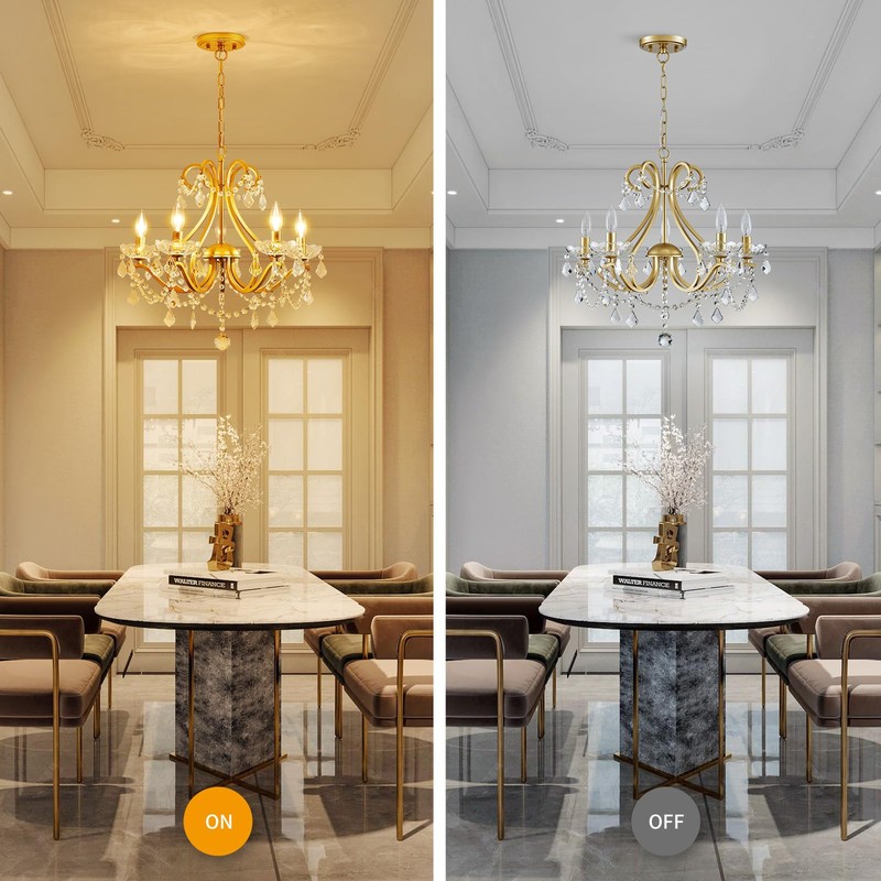 WUZUPS Crystal 5-Light Candle Chandelier Pendant Flushmount Ceiling Light Modern