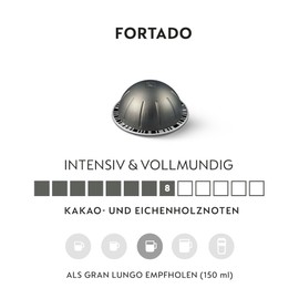 NESPRESSO Vertuo Fortado Arabica & Robusta Coffee with Dark Roast Ideal for Gran Lungo (150 ml) Compatible with Vertuo Capsule Machines 50 Capsules