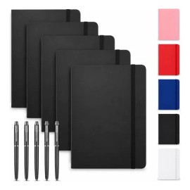 5pcs Libreta A5 Pasta Dura Escolar Oficina  5 Bolígrafos                                                                                              