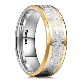 King Will 8mm Lord's Prayer Cross Ring Stainless Steel Ring Gold Silver Wedding Band Bible Engraved Rings High Polished 8.5
