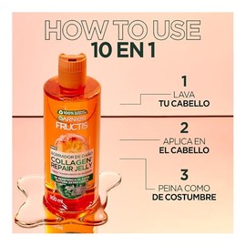 Garnier Fructis Borrador de Daño Crema para Peinar Transparente Colágeno Jelly 300ml, con Ácido de Fruta y Colágeno Vegetal, para Cabello Dañado y Ole