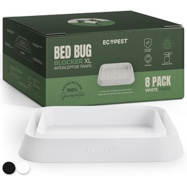 Bed Bug Interceptors – 8 Pack | Bed Bug Blocker (XL) Interceptor Traps | Extra Large Insect Trap, Monitor, and Detector for Bed Legs (White)