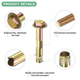 M METERXITY 4-Pack Hex Expansion Bolt, M10x120mm Colored Galvanized Iron-Carbon Steel External Hex Expansion Bolts, Anti-Corrosion Metal Bolt for Concrete/Dry Brick/Block Walls