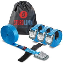 Tie Down Straps with Cam Buckle 5m 25mm 250kg + Transport Bag | Set of 4 | Heavy Duty Adjustable Lashing Strap for Roof Racks, Bicycle Carriers, Luggage, Trailer | Professional Quality