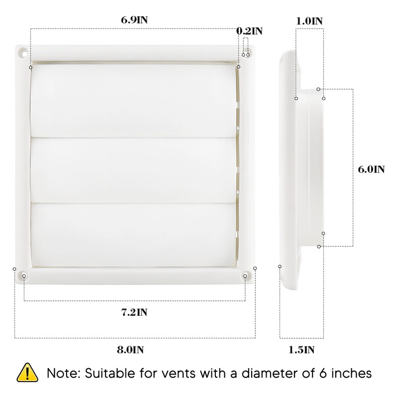 Funmit 6" Louvered Vent Cover 8" x 8" Oversize Outside