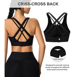 brasier deportivo de alto impacto para mujer, espalda entrecruzada, copas moldeadas, cierre de gancho y ojo, brasier de correr de alto apoyo, Negro -, M