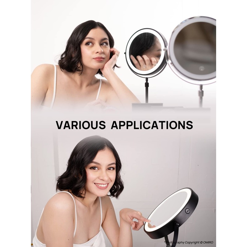 OMIRO 8.5 Inches Lighted Makeup Mirror with 3X/10X Magnifications, Double
