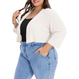 Plus Size Shrugs for Women Cropped Cardigan Knit Sweaters Open Front Bolero (White,5XL)
