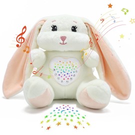 JUHOT Baby Sleep Soother Bedtime Bunny Toy with Cry Sensor, Mom‘s Heartbeat Lullabies White Noise, Starlight Projector, Toddler Crib Sleeping Aid for Infant,Boy Girl Baby Gifts