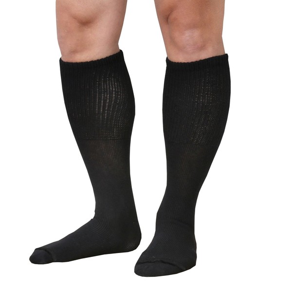 Unisex Extra Wide Diabetic Tube Socks - 3 Pairs Fit Up to 4E/6E Foot & 22" Calf - Black