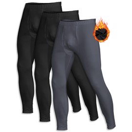 ZUTY 3 Pack Men's Thermal Underwear Bottom Fleece Lined Pant Long Johns Leggings for Men Base Layer for Cold Weather Black-Black-Grey XXL