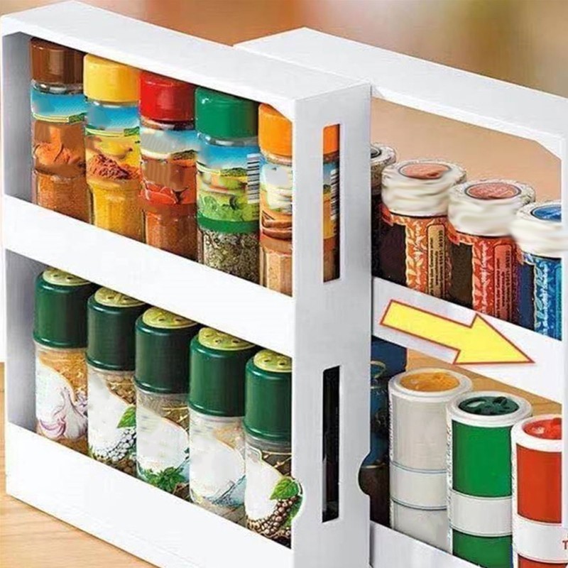 Sliding Spice Rack Slidable Design 2 Tiers Large Capacity Nonslip